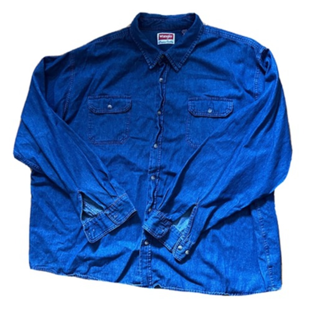 Wrangler‎ Denim Shirt Mens Size 3XL Blue Stretch Cotton Button Western Shirt - Picture 4 of 12